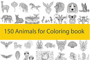 150 animals for adult coloring book, an Animal Illustration by Somjai King (Thumbnail 1 of 10)