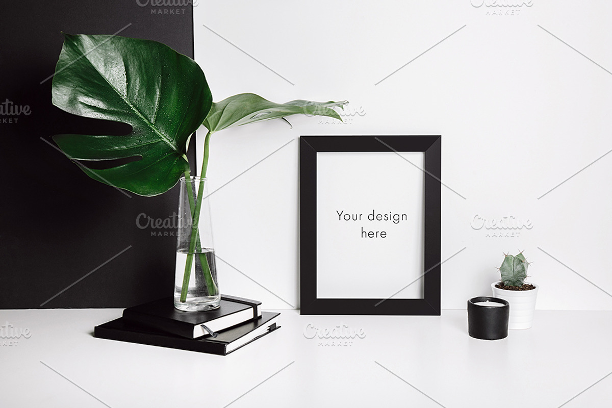 Minimal frame mockup with monstera, a Print Template by KateAedon (Photo 1 of 2)