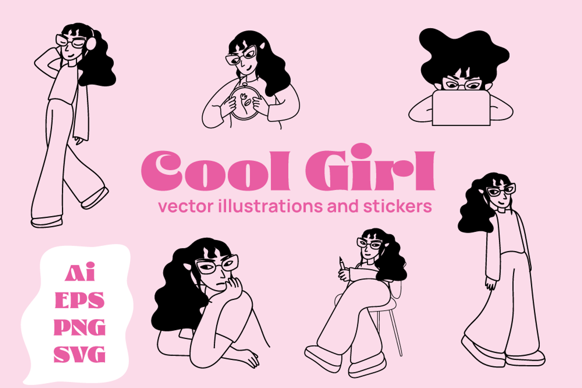 Cool Girl: Vector Illustrations, a Graphic by Martum-Design (Photo 1 of 2)