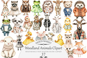 Watercolor Woodland Animals Clipart, an Illustration by Design Market