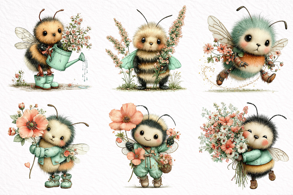 Whimsical Bees Clipart Bundle, an Illustration by DreamArtGraphic (Photo 8 of 8)