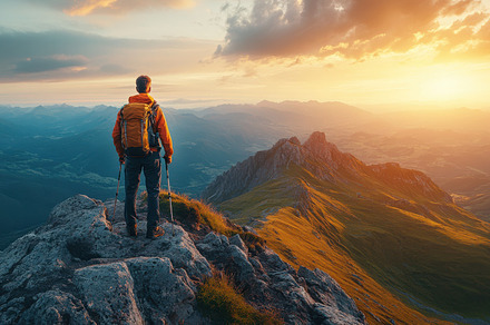 Person standing at the edge of mount, a Background Photo by Pixeness