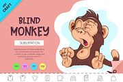 Blind Cartoon Monkey. Tshirt, an Animal Illustration by KENO Mascots (Thumbnail 1 of 3)