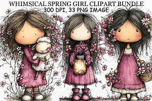 Whimsical Spring Girl Clipart Bundle, an Illustration by Canvas Craft