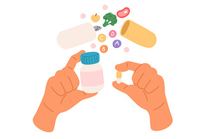 Hands holding bottle of vitamin, an Object Illustration by Vectorbuum