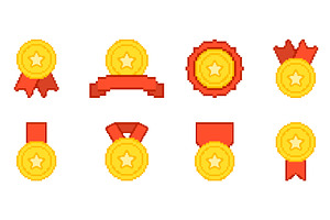 Gold Medal Pixelated Icon Set, an Illustration by Vector Creator