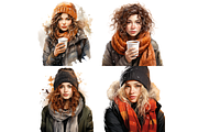 Watercolor Winter Girl Cliparts, a Person Illustration by Mash Mash Stickers (Thumbnail 4 of 9)