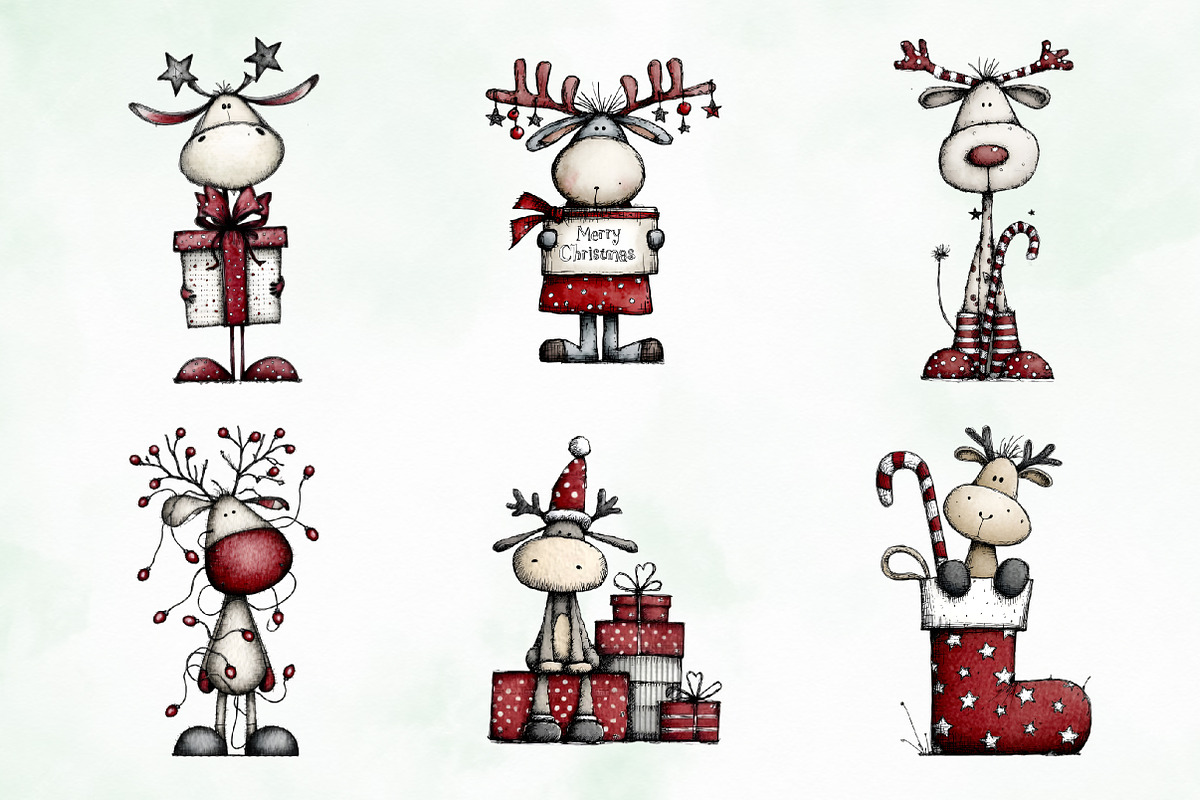 Whimsical Christmas Reindeer Clipart, an Illustration by Creative Art (Photo 4 of 13)