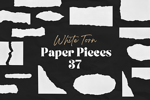 37 White Ripped Paper Pieces