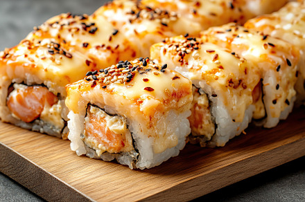 Fresh tasty sushi rolls of japanese cuisine, a Food & Drink Photo by AlyaAnd