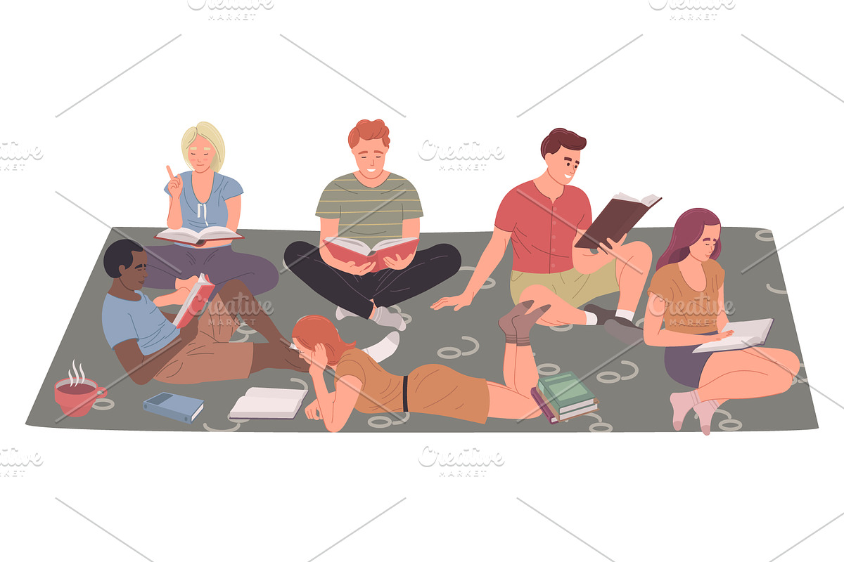 Group of young people reading, an Education Illustration by Yayasya
