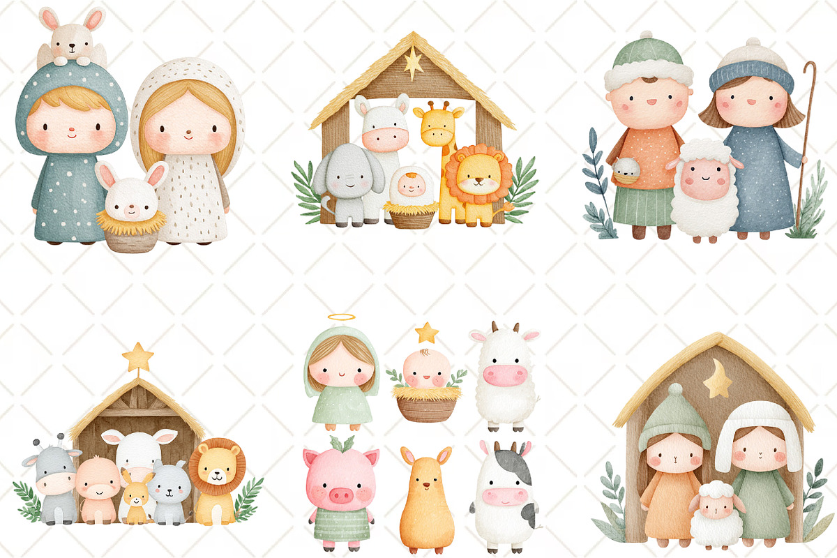Christmas Nativity ClipArt Cute Anim, an Illustration by Black Bird Studio (Photo 6 of 6)