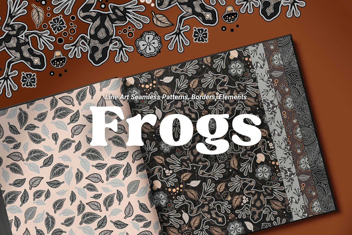 Line Art Frogs Patterns, Borders, a Pattern Graphic by ilonitta (Photo 2 of 13)