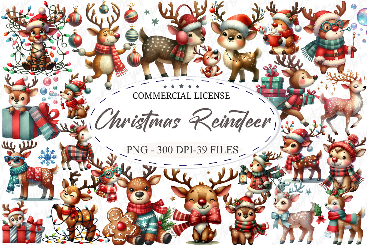 Funny Quirky Christmas Reindeer Clip, an Illustration by designcity5 (Photo 1 of 5)