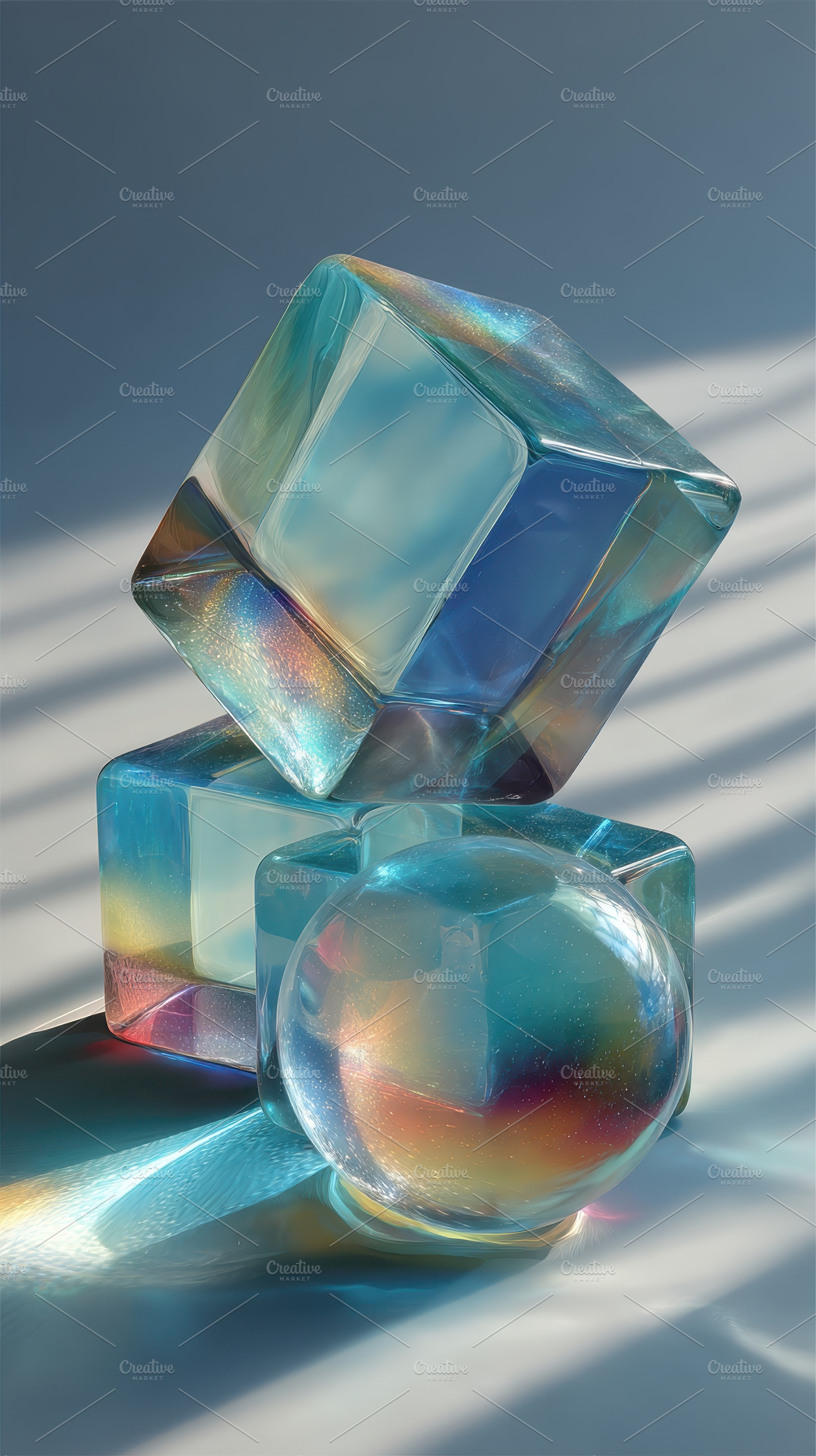 Glass Cubes Sphere Abstract Art Ligh, a Photo by Pixeness Studio