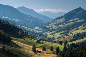 Green fields in mountain valleys, a Photo by Beautiful things