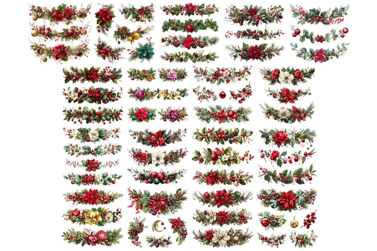 Watercolor Christmas Garland Clipart, a Decorative Illustration by InkyQueenArt (Photo 4 of 5)