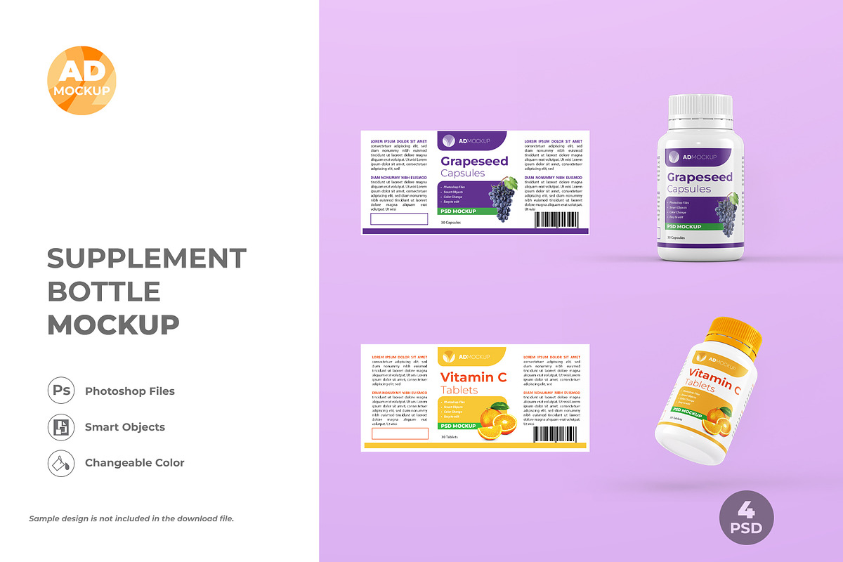 Supplement Bottle Mockup – 04 PSD, a Packaging Mockup by Adstart (Photo 3 of 5)