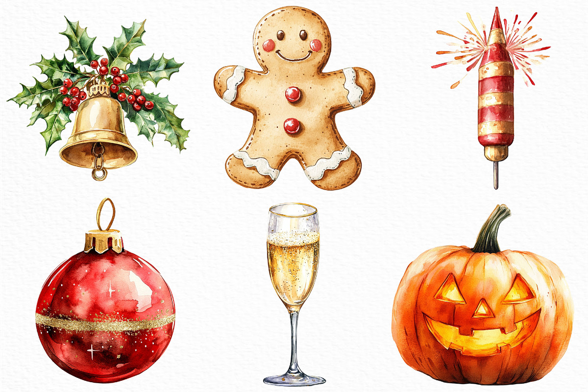 Watercolor Holiday Clipart Bundle, an Illustration by Craft Nest (Photo 4 of 6)