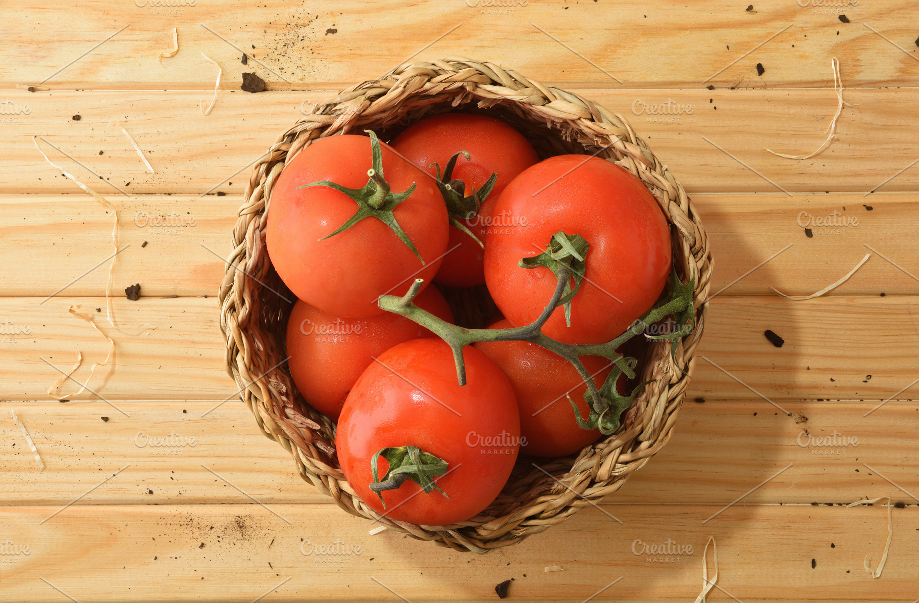 Basket of Fresh Tomatoes on Wooden Table, a Food & Drink Photo by Davizro's Market