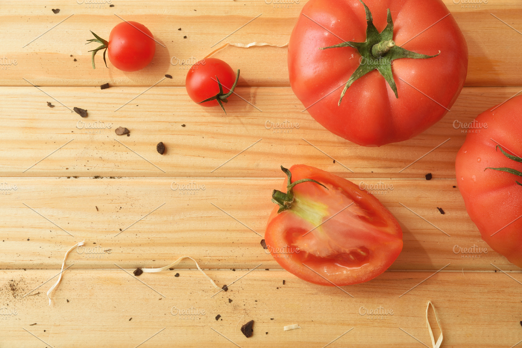Ripe Tomatoes on Rustic Wooden Surface, a Food & Drink Photo by Davizro's Market