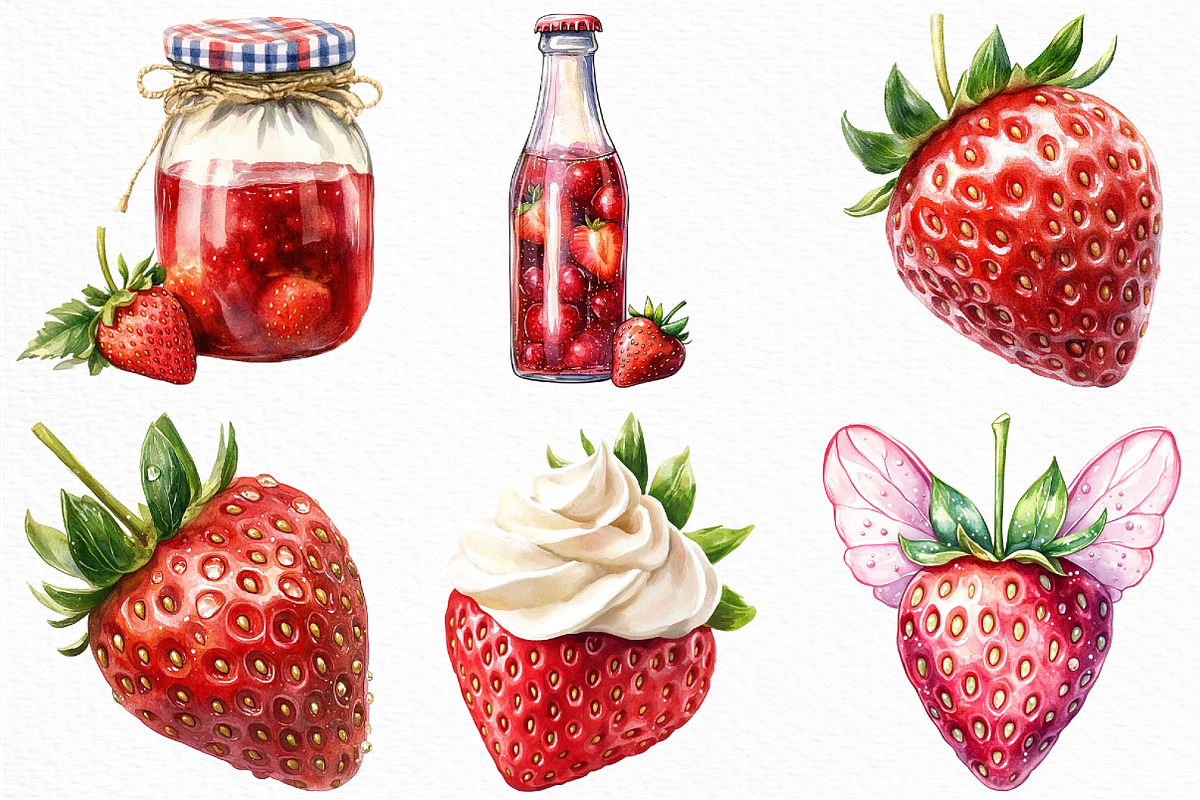 Watercolor Sweet Strawberry Clipart, an Illustration by Craft Nest (Photo 5 of 6)