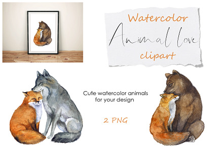 Watercolor cute forest animals png