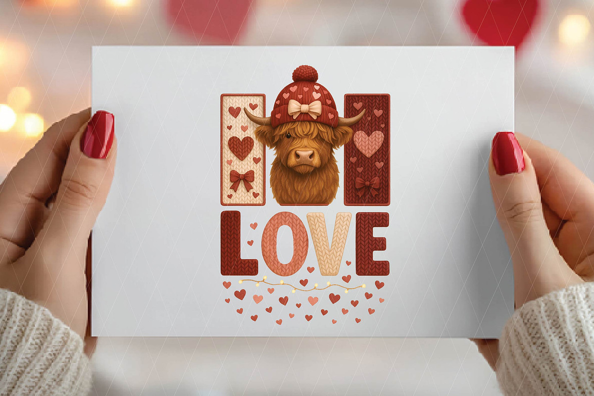 Crochet Highland Cow Valentine PNG, an Illustration by DreamPrint404 (Photo 8 of 8)