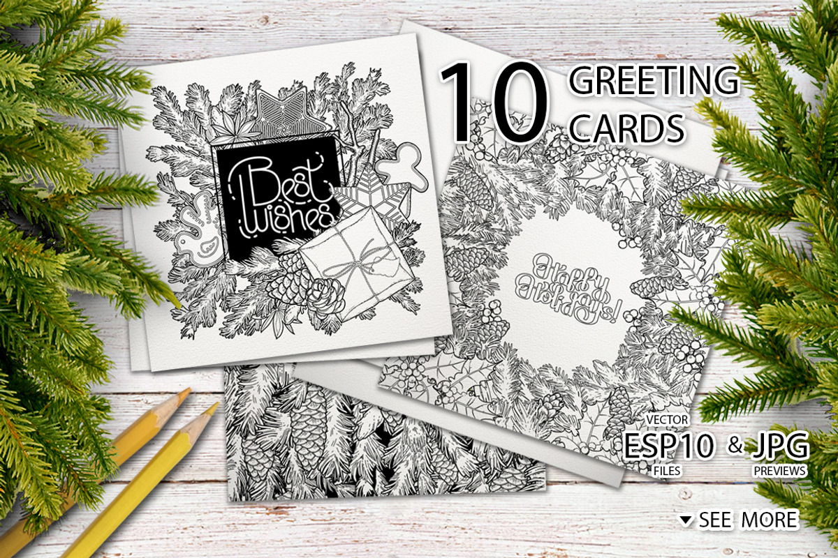 Christmas coloring pages, a Decorative Illustration by Ekaterina Glazkova (Photo 4 of 7)