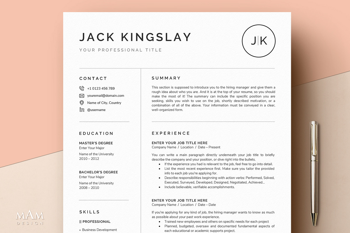 Resume CV Template with Logo, a Resume Template by MAM Design (Photo 1 of 10)