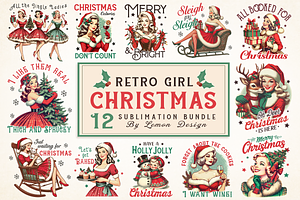Retro Girl Christmas Sublimation, a Seasonal Illustration by LemonDesign