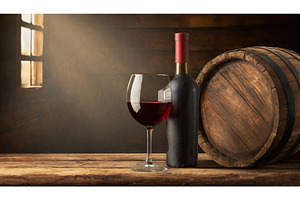 Wine bottle and glass placed on a, a Food & Drink Photo by Igor Tichonow