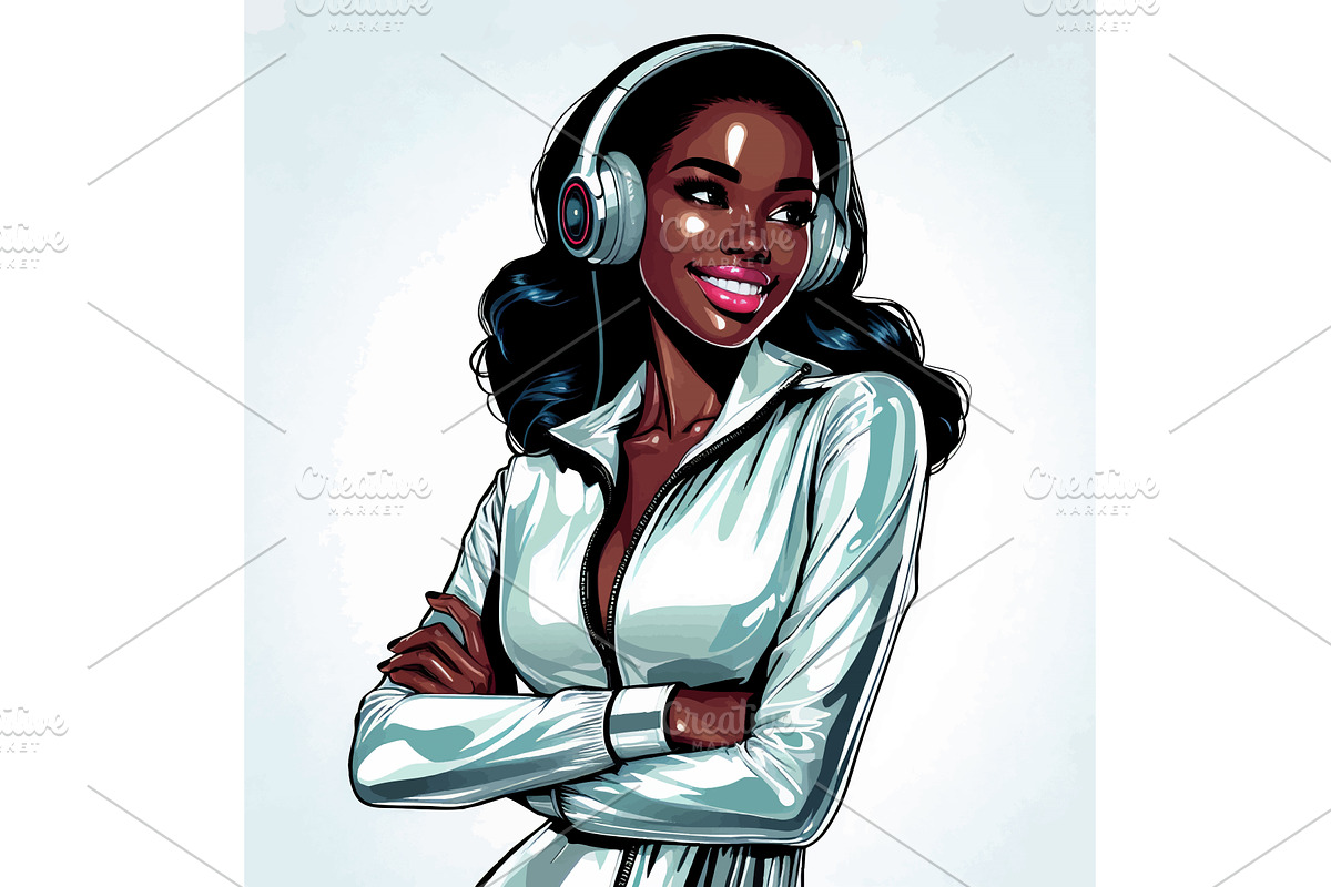 Confident Woman in Headphones and, a Person Illustration by AlexArt