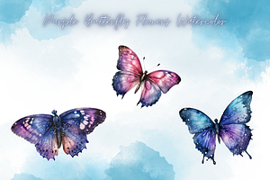 Purple Flowers Butterfly Watercolor