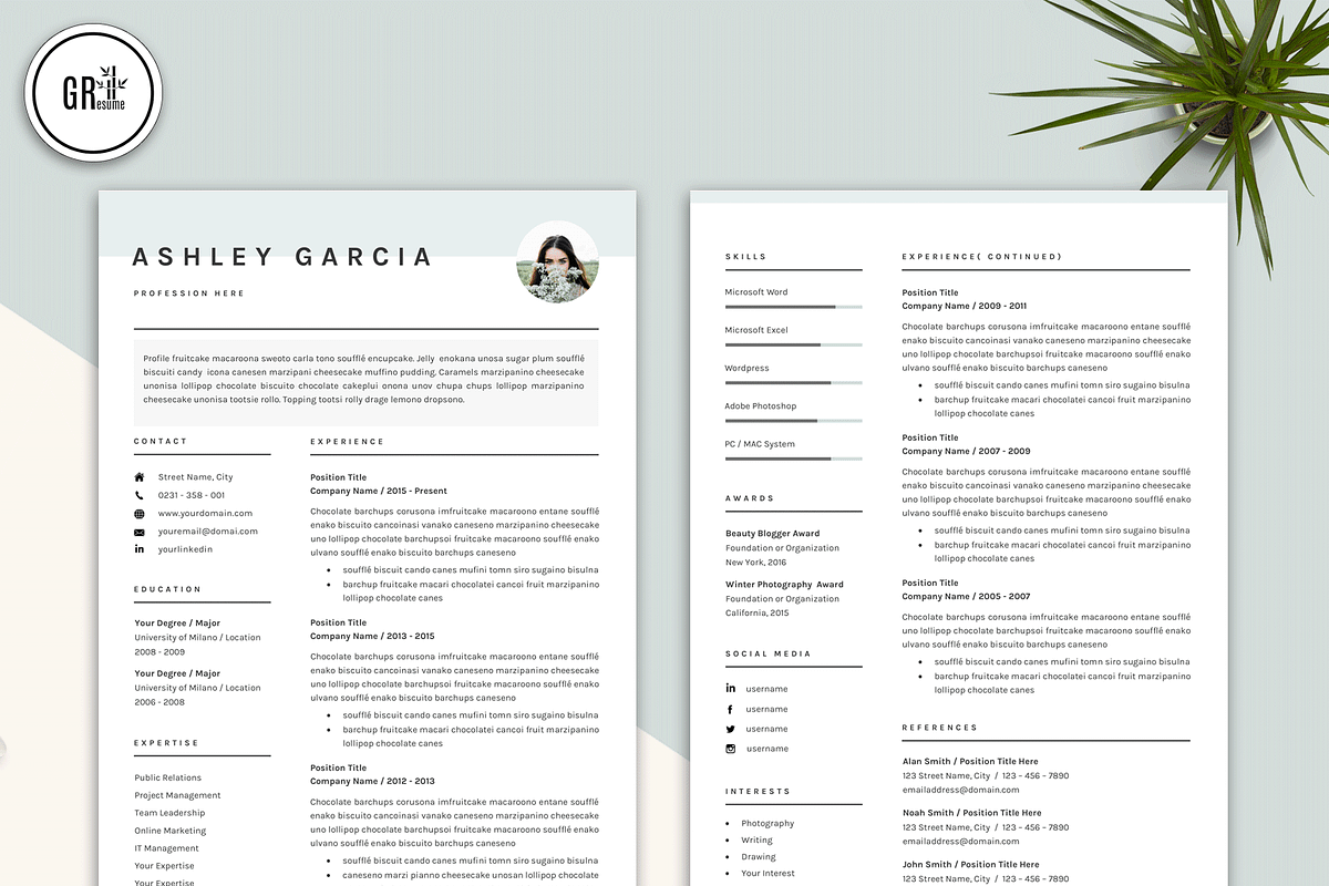 Resume CV Template for Word, a Resume Template by GResume (Photo 3 of 9)