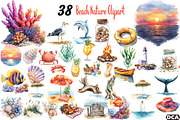 Watercolor Beach Nature Clipart, an Illustration by DreamCafeArt (Thumbnail 1 of 3)