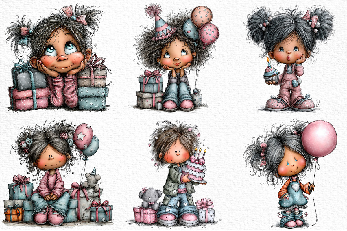 Whimsical Birthday Kids Clipart PNG, an Illustration by Craft Nest (Photo 5 of 8)
