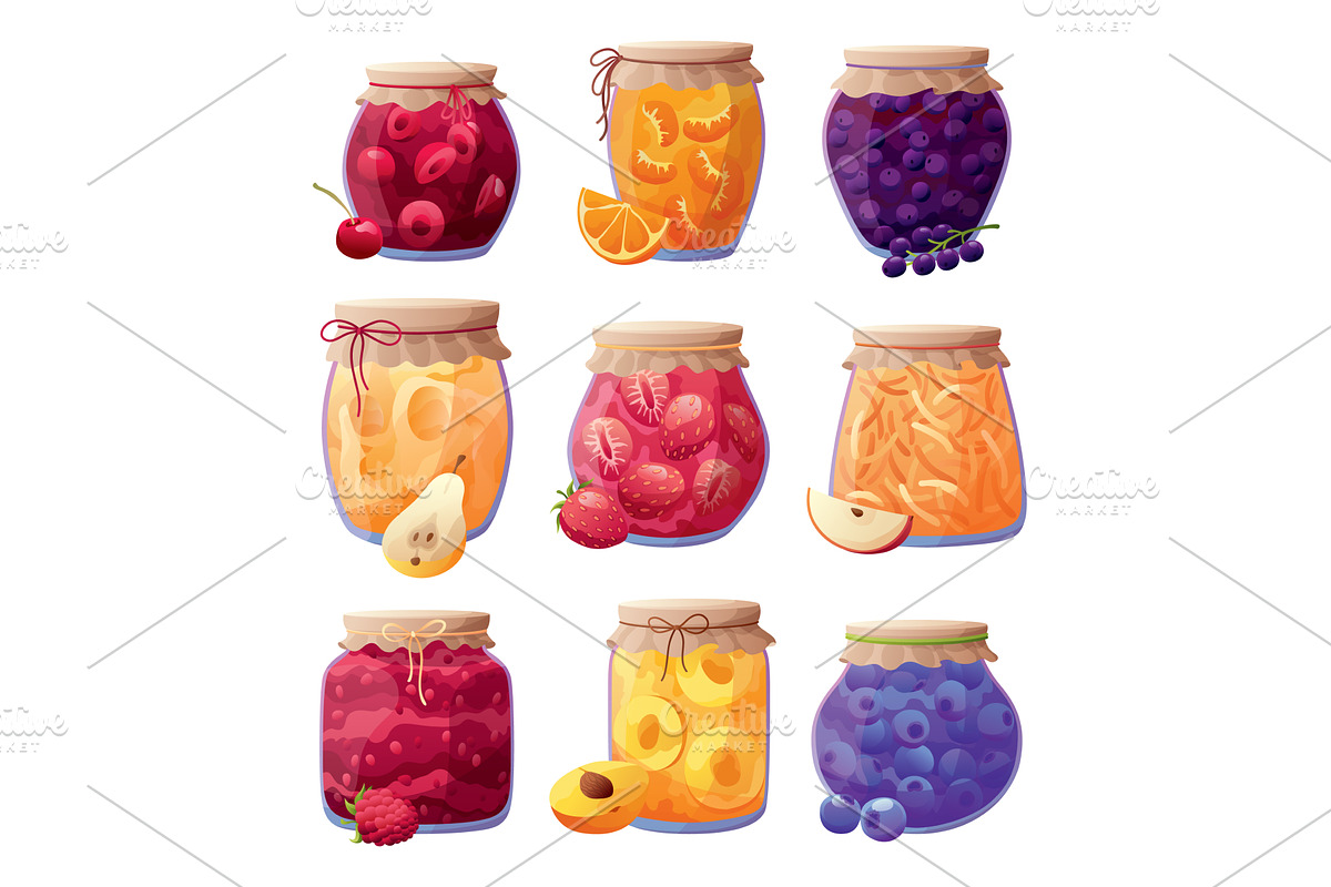 Jam jars set with slice of fruit or, a Food Illustration by the8monkey