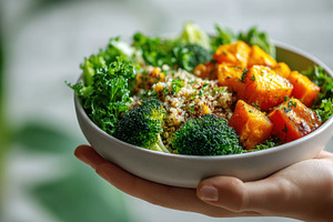 Fresh salad with greens and quinoa, a Photo by Beautiful things