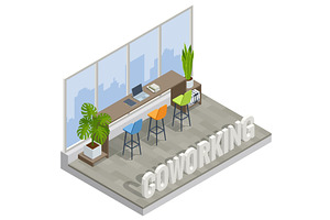 A cozy isometric coworking nook with, a Finance Illustration by Golden Sikorka