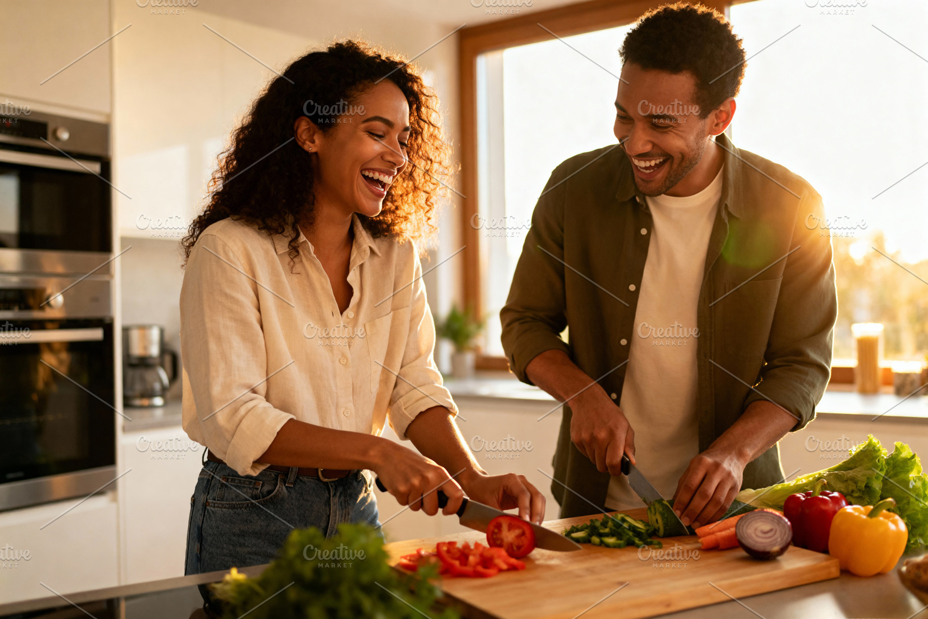 Joyful Couple Cooking Healthy Meal, a Person Photo by Virgo Studio