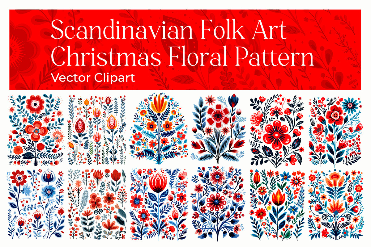 Scandinavian Folk Art Floral Pattern, a Decorative Illustration by Reformer Mockup (Photo 1 of 6)