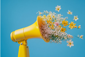 Bright yellow megaphone with flowers, an Object Illustration by Beautiful things