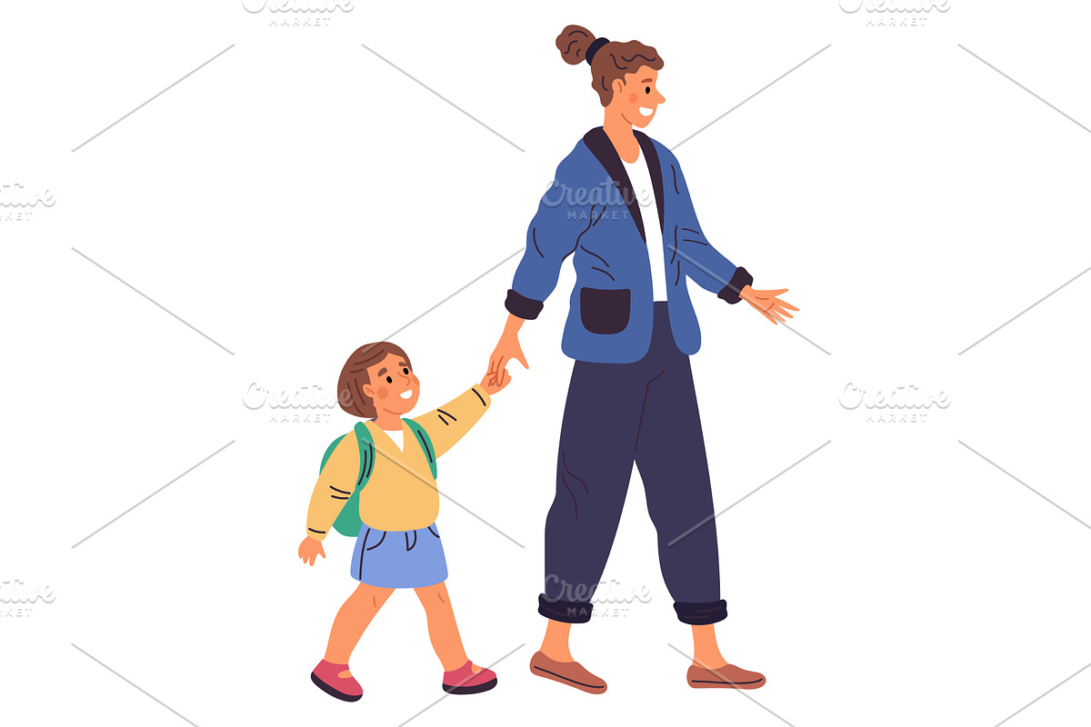 Mother and her young daughter walk, a Person Illustration by Vectorbuum