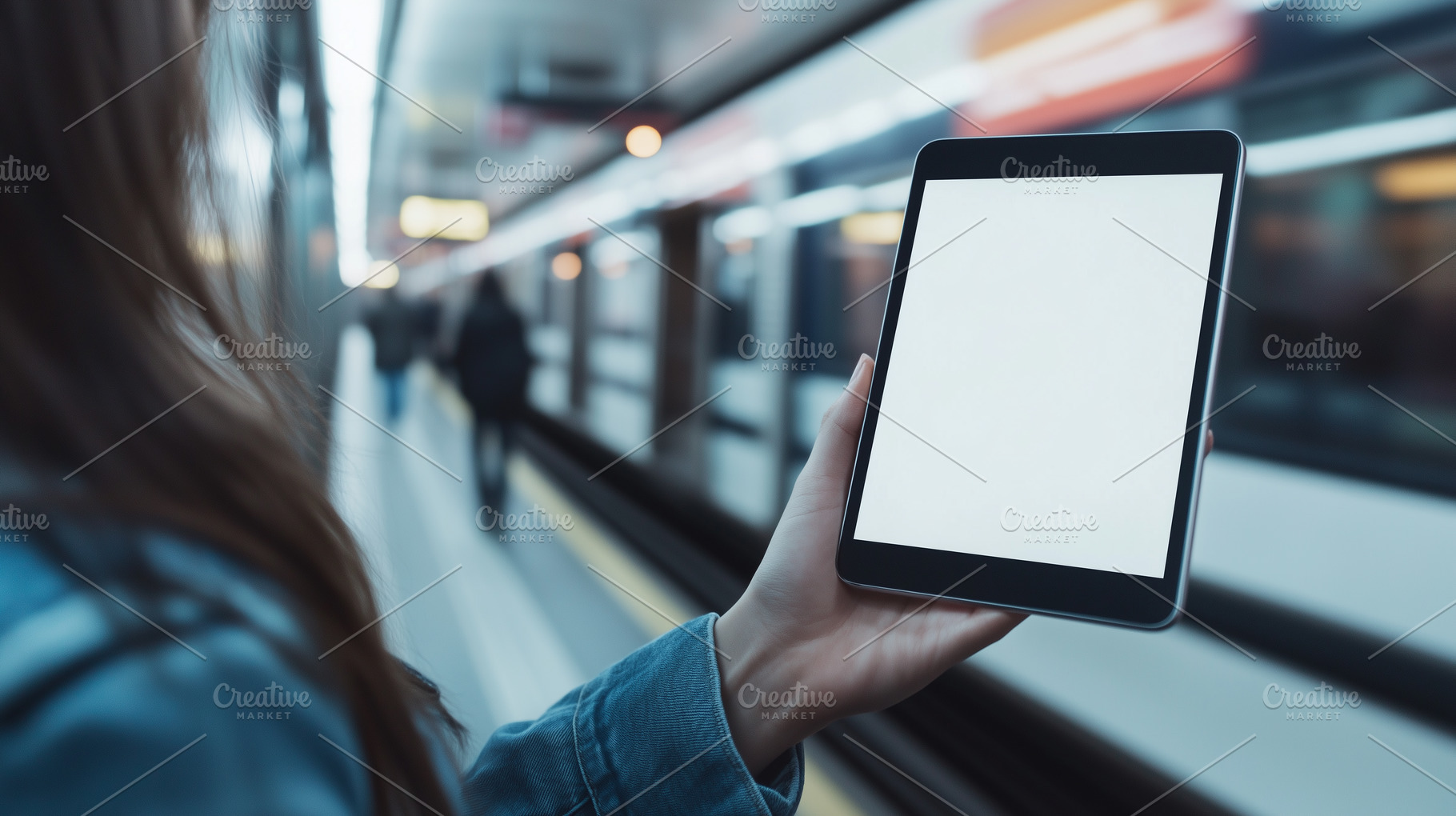 Woman holds tablet with blank screen, a Technology Photo by MistyDay