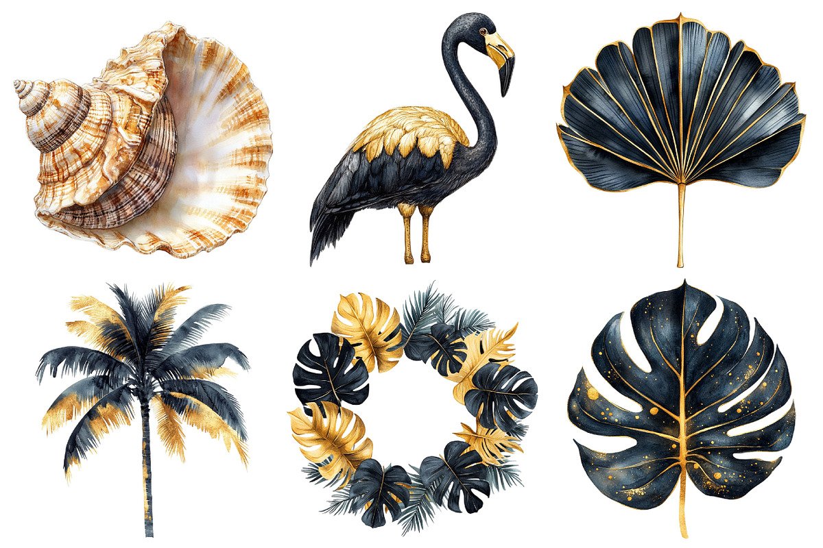 Black and Gold Tropical Clipart, an Illustration by Pixels.Craft (Photo 2 of 7)