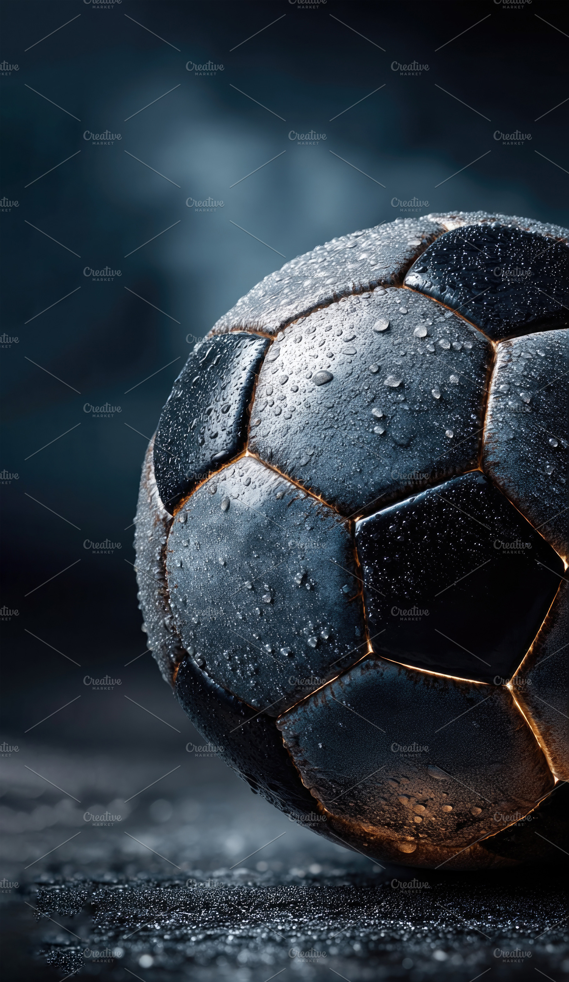 Close Up Wet Soccer Ball with Dark Moody Background and Vertical, a Sports & Recreation Photo by José Manuel Gelpi