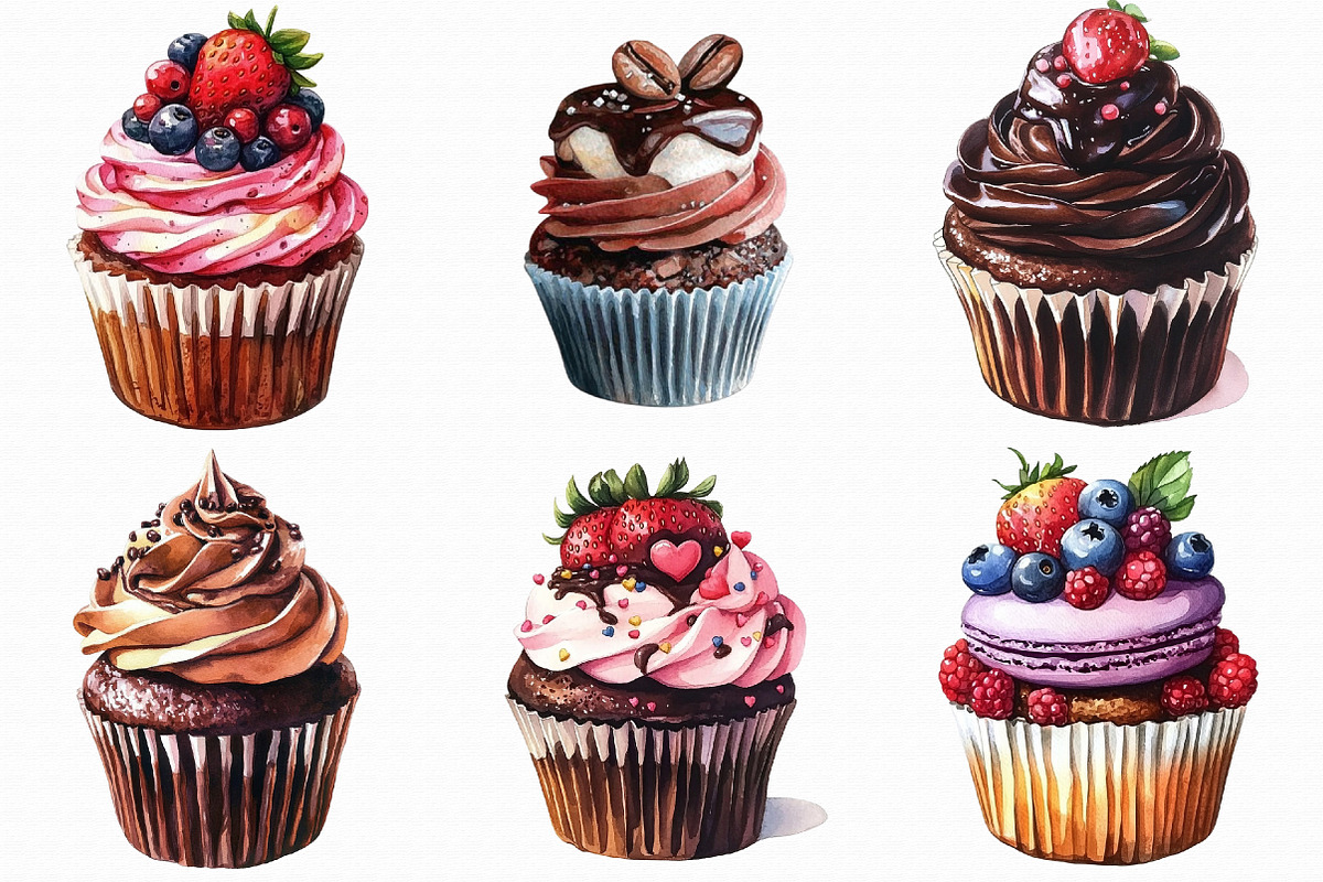 Watercolor cupcake clipart, an Illustration by Libby Wishes (Photo 4 of 4)