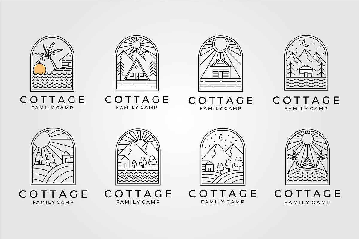 set of cottage or cabin line art, a Branding & Logo Template by zyxroun shop