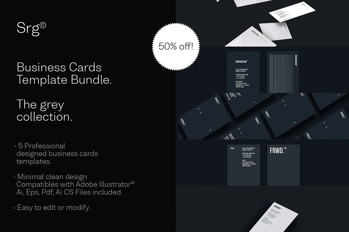 Grey Business card bundle, a Business Card Template by Srg® (Photo 1 of 6)